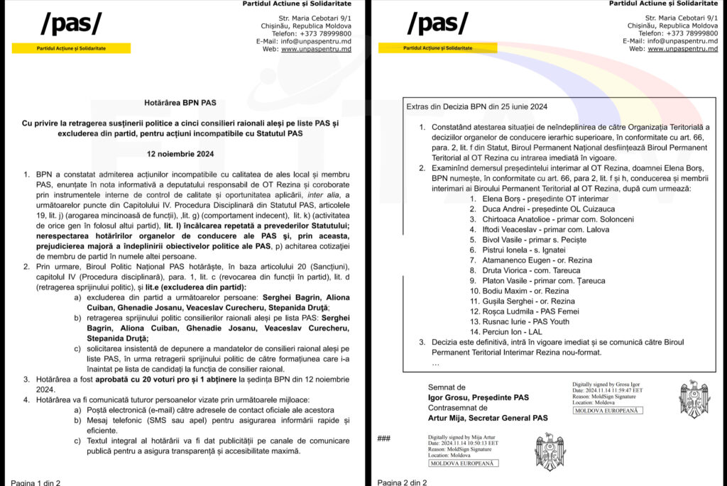 Motivele invocate în Hotărârea Biroului Politic PAS și reacția consilierilor din Rezina, în ediția ELITA POLITICĂ de azi:
