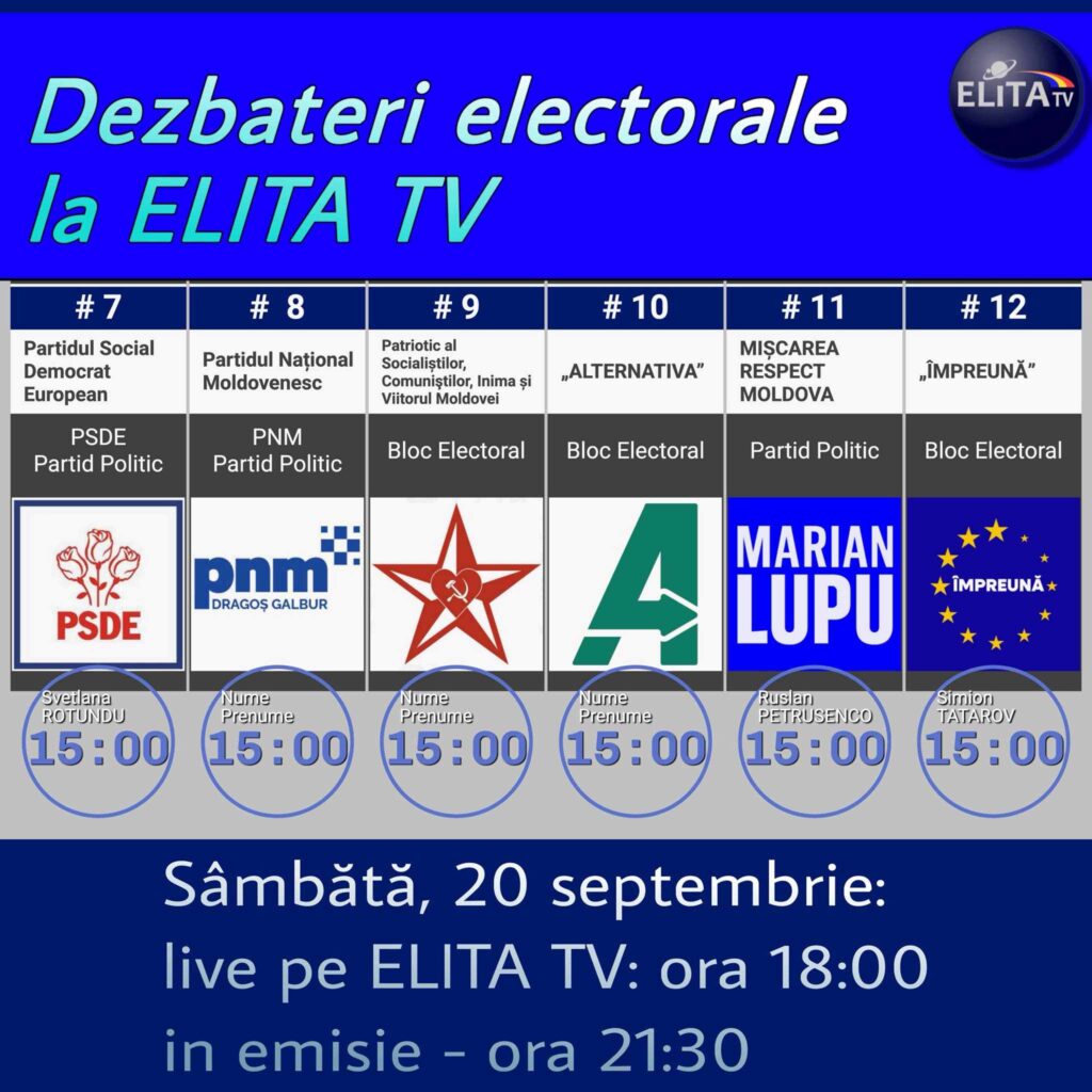 Dezbateri Electorale 2025 la ELITA TV: PSDE, MIȘCAREA RESPECT MOLDOVA și BLOCUL ”ÎMPREUNĂ”